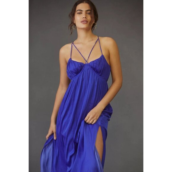 Anthropologie Blue Strappy Halter Slit Maxi Dress - Picture 2 of 8